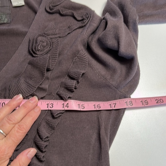 ANTHROPOLOGIE GUINEVERE BROWN BUTTON UP SCALLOPED SWEATER SIZE L - Picture 11 of 13